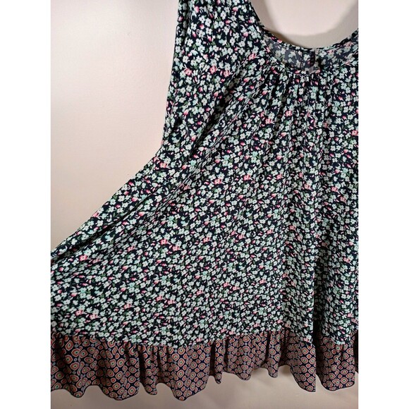 Easel Swing Floral Deep Scoop Neck Flowy Mini Lace 3/4 Sleeve Dress Size Large - Picture 5 of 7